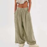 Women's Lightweight Oversized Baggy Pants Trendy High Waist Breathable Pleated Trouser Beach Playing Casual Sweatpant