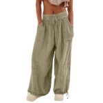 Women's Lightweight Oversized Baggy Pants Trendy High Waist Breathable Pleated Trouser Beach Playing Casual Sweatpant
