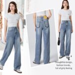 Womens Wide Leg Jeans High Rise and Baggy Boyfriend Loose Fit Denim Pants with Frayed Hem