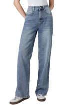 Womens Wide Leg Jeans High Rise and Baggy Boyfriend Loose Fit Denim Pants with Frayed Hem