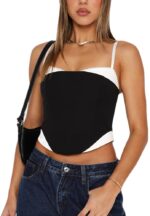 Y2k Lace Crop Tank Tops for Women Sexy Going Out Camisole Top Sheer Mesh Backless Sleeveless Spaghetti Strap Shirts