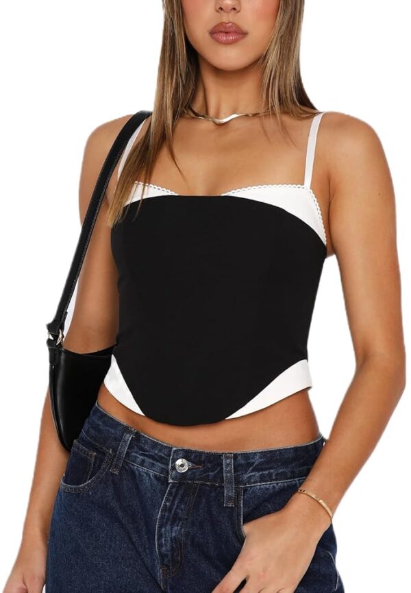 Y2k Lace Crop Tank Tops for Women Sexy Going Out Camisole Top Sheer Mesh Backless Sleeveless Spaghetti Strap Shirts
