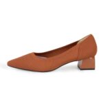 YEOJOU Heels for Women Knit Pointed Toe Women Pump Shoes Low Heel Comfortable Womens Dress Shoes Work