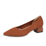 YEOJOU Heels for Women Knit Pointed Toe Women Pump Shoes Low Heel Comfortable Womens Dress Shoes Work