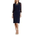 R&M Richards Womens Navy Embellished 2PC Sheath Two Piece Dress 14 BHFO 1915