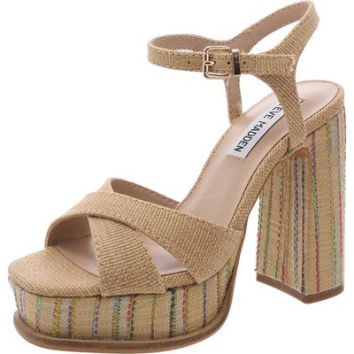 Steve Madden Womens Nataly Beige Woven Ankle Strap 8.5 Medium (B,M) BHFO 0138