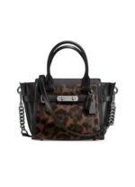 Coach Womens Black Leather Calf Hair Satchel Handbag Purse Small BHFO 9040