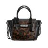 Coach Womens Black Leather Calf Hair Satchel Handbag Purse Small BHFO 9040