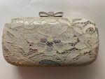 INC Womens Evie Lace Bride Minaudiere Handbag White Silver