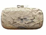 INC Womens Evie Lace Bride Minaudiere Handbag White Silver
