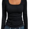 AUTOMET Womens Long Sleeve Shirts Square Neck Tops Ribbed Knit Basic Teen Girls Crop Tops Fall Outfits Fashion Clothes 2025