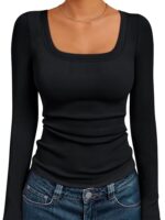 AUTOMET Womens Long Sleeve Shirts Square Neck Tops Ribbed Knit Basic Teen Girls Crop Tops Fall Outfits Fashion Clothes 2025