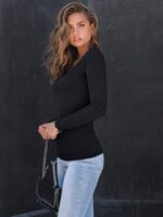 AUTOMET Womens Long Sleeve Shirts Square Neck Tops Ribbed Knit Basic Teen Girls Crop Tops Fall Outfits Fashion Clothes 2025