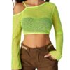 Avidlove Mesh Crop Tops for Women Long Sleeve Fishnet Shirt See Through Tops Rave Outfits Party Clubwear