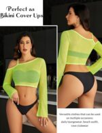 Avidlove Mesh Crop Tops for Women Long Sleeve Fishnet Shirt See Through Tops Rave Outfits Party Clubwear
