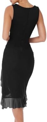 BORIFLORS Women's Sexy Ruched Bodycon Midi Dresses Square Neck Sleeveless Ruffle Hem Club Party Tank Dress