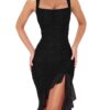 BORIFLORS Women's Sexy Ruched Bodycon Midi Dresses Square Neck Sleeveless Ruffle Hem Club Party Tank Dress