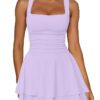 Kaximil Women's Square Neck Ruffle Hem Mini Dress Ruched Waist Short Party Dresses