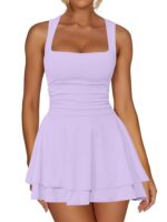 Kaximil Women's Square Neck Ruffle Hem Mini Dress Ruched Waist Short Party Dresses