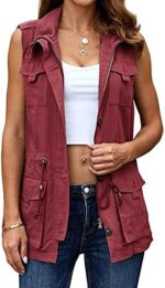 Koodred Women's Casual Military Utility Vest Lightweight Sleeveless Drawstring Jackets with Pockets