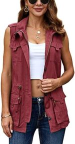 Koodred Women's Casual Military Utility Vest Lightweight Sleeveless Drawstring Jackets with Pockets