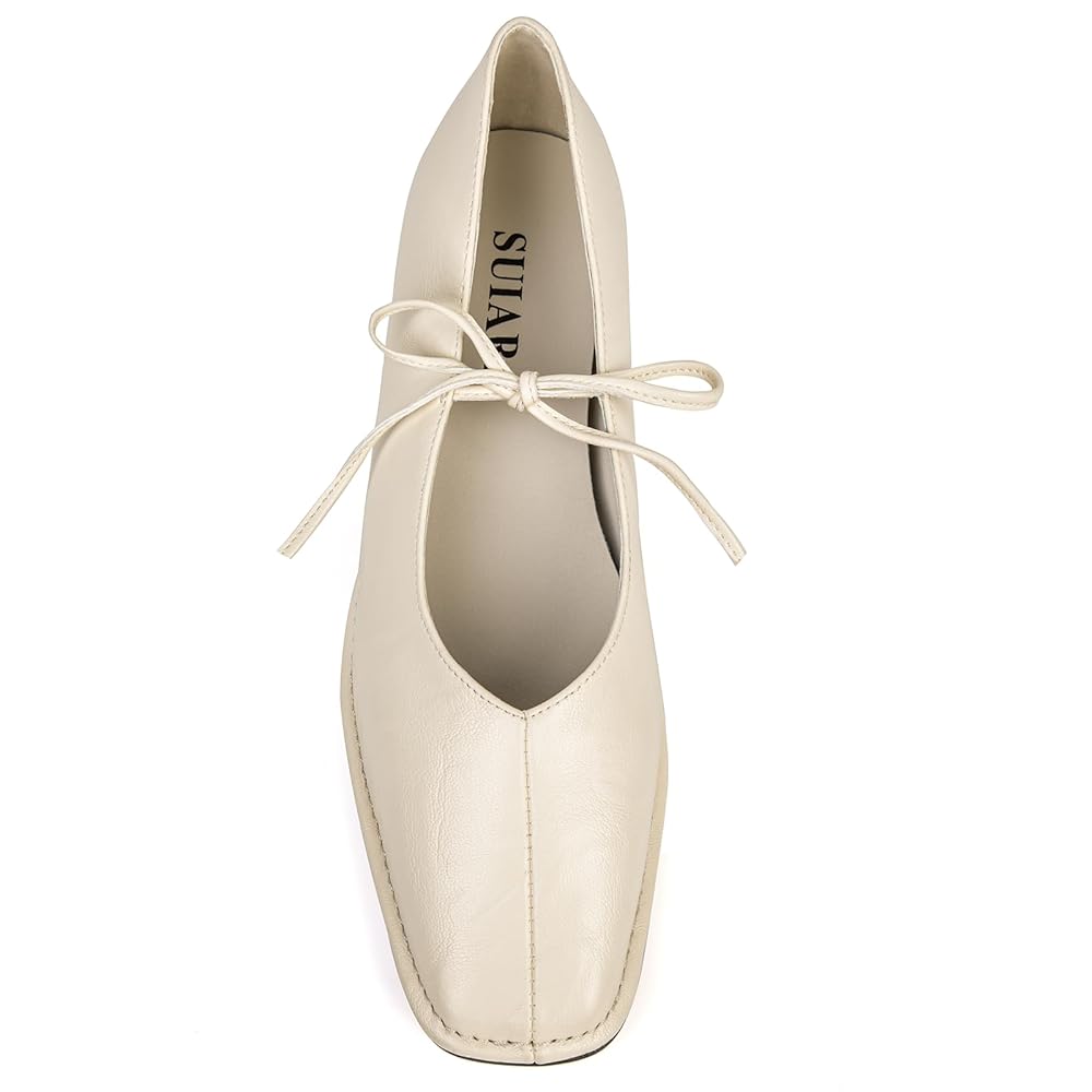 Lace up Ballet Flats Women Square Toe Mary Jane Flats Bow Slip On Comfortable Ballerina Shoes