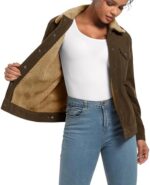MAGCOMSEN Women's Corduroy Jacket Sherpa Fleece Lined Warm Winter Coat Button Down Casual Jacket with Pockets