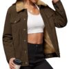 MAGCOMSEN Women's Corduroy Jacket Sherpa Fleece Lined Warm Winter Coat Button Down Casual Jacket with Pockets