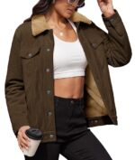 MAGCOMSEN Women's Corduroy Jacket Sherpa Fleece Lined Warm Winter Coat Button Down Casual Jacket with Pockets
