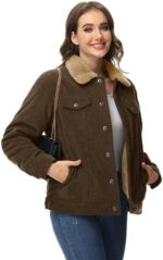 MAGCOMSEN Women's Corduroy Jacket Sherpa Fleece Lined Warm Winter Coat Button Down Casual Jacket with Pockets