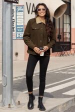 MAGCOMSEN Women's Corduroy Jacket Sherpa Fleece Lined Warm Winter Coat Button Down Casual Jacket with Pockets