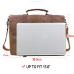 Mens Messenger Bag 15.6 Inch Waterproof Vintage Genuine Leather Waxed Canvas Briefcase Large Leather Computer Laptop Bag Rugged Satchel Shoulder Bag, Brown
