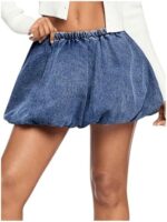 Milumia Women's Denim Bubble Mini Skirt Y2k Low Waist Ruffle Flared Jean Skirts
