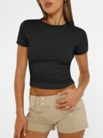 Trendy Queen Womens Basic T Shirts Summer Tops 2025 Short Sleeve Crop Tops Slim Fit Gym Workout Y2k Clothes