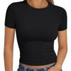 Trendy Queen Womens Basic T Shirts Summer Tops 2025 Short Sleeve Crop Tops Slim Fit Gym Workout Y2k Clothes