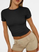 Trendy Queen Womens Basic T Shirts Summer Tops 2025 Short Sleeve Crop Tops Slim Fit Gym Workout Y2k Clothes