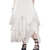 Verdusa Women's Asymmetrical Tulle Skirts Elastic High Waist Ruffle Tiered Mesh Long Skirt