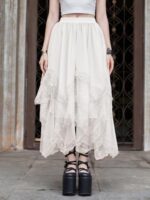 Verdusa Women's Asymmetrical Tulle Skirts Elastic High Waist Ruffle Tiered Mesh Long Skirt