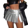 WDIRARA Women's Metallic Split Side Low Rise Drop Waist Pleated Short Skirt