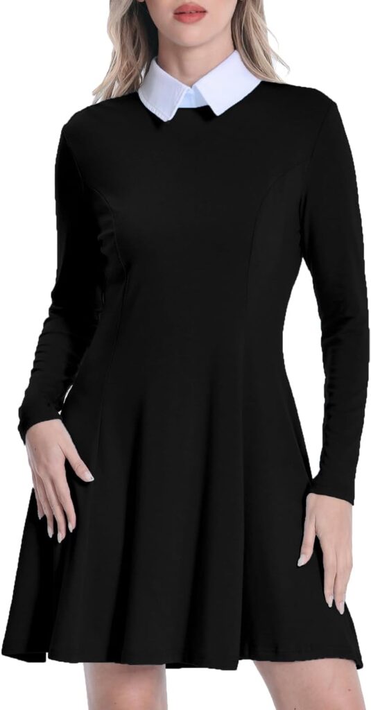 Women Casual Dress Peter Pan Collar Long Sleeve Classic Gothic Dresses