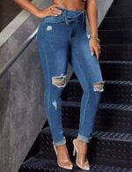 Women Slim Skinny Fit Ripped Cropped Jeans Stretch Distressed Destroyed High Waisted Denim Pants