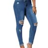 Women Slim Skinny Fit Ripped Cropped Jeans Stretch Distressed Destroyed High Waisted Denim Pants