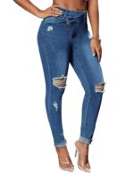 Women Slim Skinny Fit Ripped Cropped Jeans Stretch Distressed Destroyed High Waisted Denim Pants