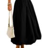 Women's Bubble Long Skirt Elastic Waist A-Line Pleated Ruffle Flowy Balloon Maxi Skirts with Pockets