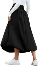 Women's Bubble Long Skirt Elastic Waist A-Line Pleated Ruffle Flowy Balloon Maxi Skirts with Pockets