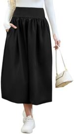 Women's Bubble Long Skirt Elastic Waist A-Line Pleated Ruffle Flowy Balloon Maxi Skirts with Pockets