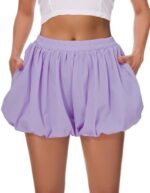 Womens Bubble Shorts Casual Summer Loose Fit Workout Athletic Skorts Wide Leg Balloon Comfy Lounge Shorts with Pockets