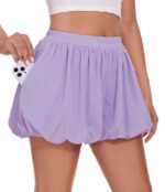 Womens Bubble Shorts Casual Summer Loose Fit Workout Athletic Skorts Wide Leg Balloon Comfy Lounge Shorts with Pockets