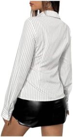 SweatyRocks Women's Striped Button Down Slim Fit Shirt Long Sleeve Collar Work Blouse Tops