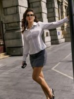 SweatyRocks Women's Striped Button Down Slim Fit Shirt Long Sleeve Collar Work Blouse Tops